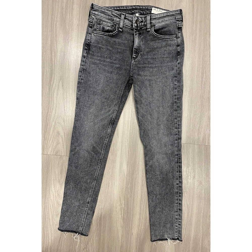 Rag & Bone Jeans 27 Black Gray Mid Rise Ankle Skinny Stretch Pockets Womens